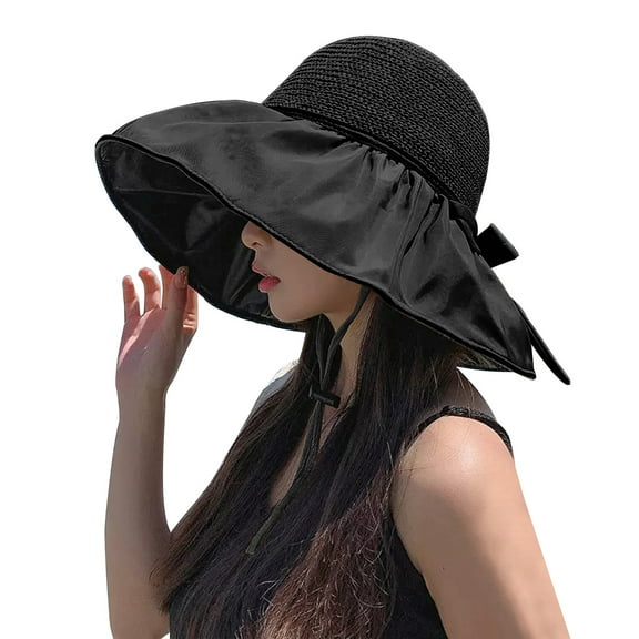 Elegant Choise Foldable Wide Brim Floppy Straw Beach Sun Hat,Summer Cap with Bowknot for Women