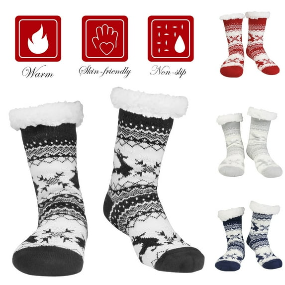 Elegant Choise Fuzzy Socks Winter Slipper Fleece Lined Floor Socks for Women, Black