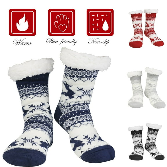 Elegant Choise Fuzzy Socks Winter Slipper Fleece Lined Floor Socks for Women, Blue
