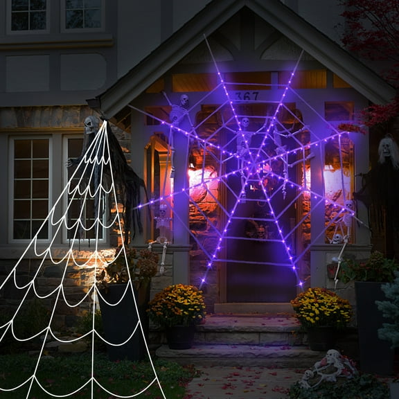 Elegant Choise Halloween Decoration 11.8ft LED Circular Spider Web with 16.4ft Triangular Cobweb
