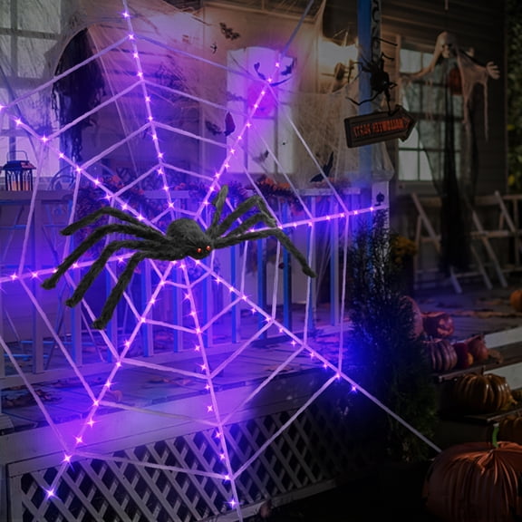 Elegant Choise Halloween Decorations 2.95ft Giant Spider with 11.8ft Circular Cobweb with LED Light