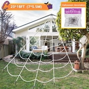 Elegant Choise Spider Web Decoration, with Spiders, Triangular Halloween Theme Outdoor Scary White, 7m x 5.5m, 1 Count