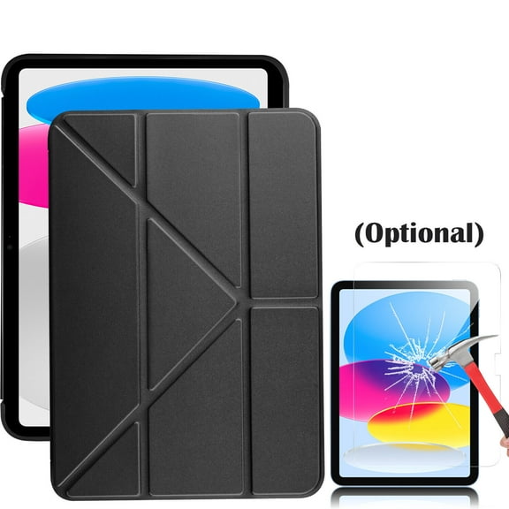 Elegant Choise Leather Case for iPad 10th Generation 10.9" Stand Tablet Cover, Black