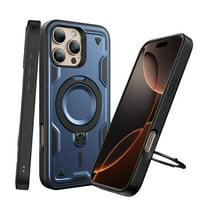 Elegant Choise Magnetic Case with Screen Protectors for iPhone 16 Pro Max/16 Pro/16 Plus/16 Dual-layer Full Protective Phone Cover with Ring Kickstand, Blue