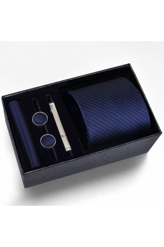 Mens Tie Set Necktie Classic Handkerchief Cuff Links Brooch - fathers' day gift