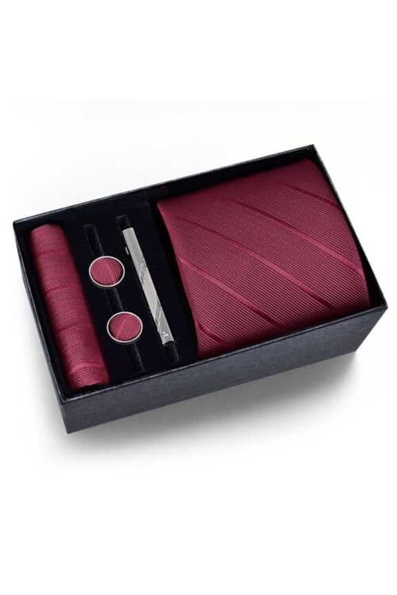 Mens Tie Set Necktie Classic Handkerchief Cuff Links Brooch - fathers' day gift