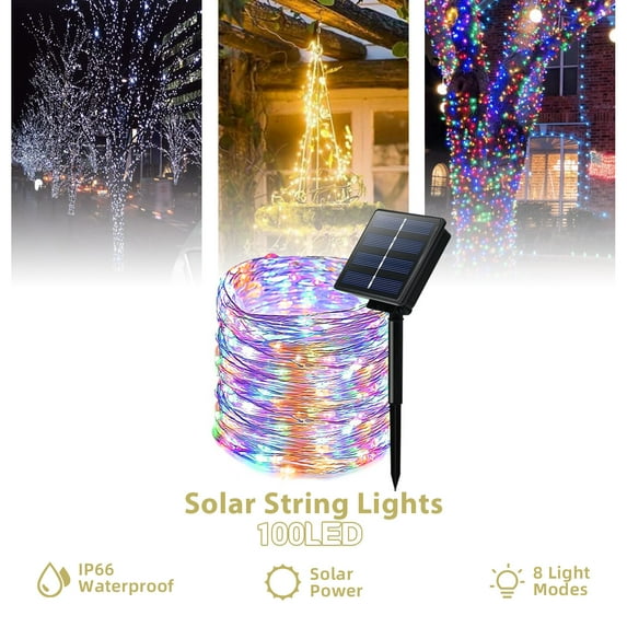 Elegant Choise Outdoor Solar String Lights Waterproof 32.8FT 100LED Lights for Patio Yard Party Halloween Christmas,Multi-color