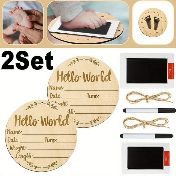 Elegant Choise Personalized Baby Name Tag Set – Custom Wooden Birth Stats Sign with Marker Pen & Ink Pad – Unique Newborn Shower Gift for Parents