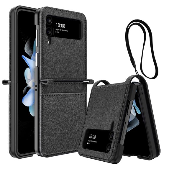 Elegant Choise Phone Case for Samsung Galaxy Z Flip 4 5G Leather Wallet Card Holder Cover, Black