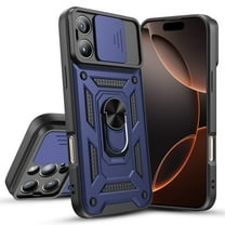 Elegant Choise Phone Case with Ring Stand and Slide Camera Lens for iPhone 16 Pro Max/16 Pro/16 Plus/16, Blue