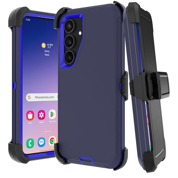 Elegant Choise Phone Case with Screen Protector for Samsung Galaxy S24 Ultra/S24 Plus/S24 Belt Clip Holster Stand Shockproof Cover, Blue