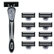 Elegant Choise Razors for Men Disposable 5-Blade Manual Razor, 1 Handle+8 Blades Refills, Gray