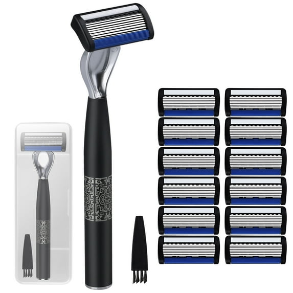 Elegant Choise Razors for Men Disposable 7-Blade Manual Razor, 1 Handle+12 Blades Refills