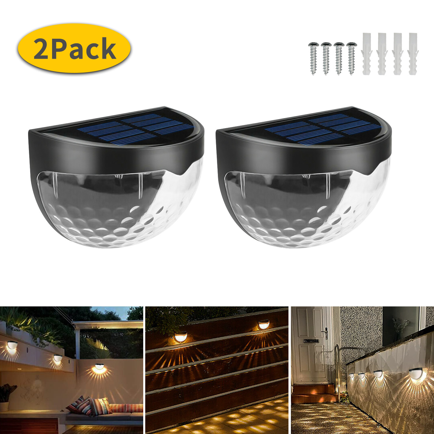 Elegant Choise Solar Wall Lights 6LED IP65 Waterproof Deck Lamps for Garden Fence Yard, 2 Pack - image 1 of 12