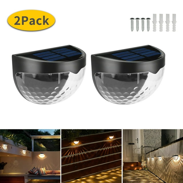 Elegant Choise Solar Wall Lights 6LED IP65 Waterproof Deck Lamps for Garden Fence Yard, 2 Pack