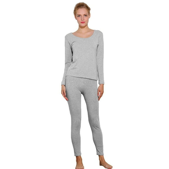 Elegant Choise Thermal Underwear for Women Tops Leggings Sets Fleece Lined, Gray