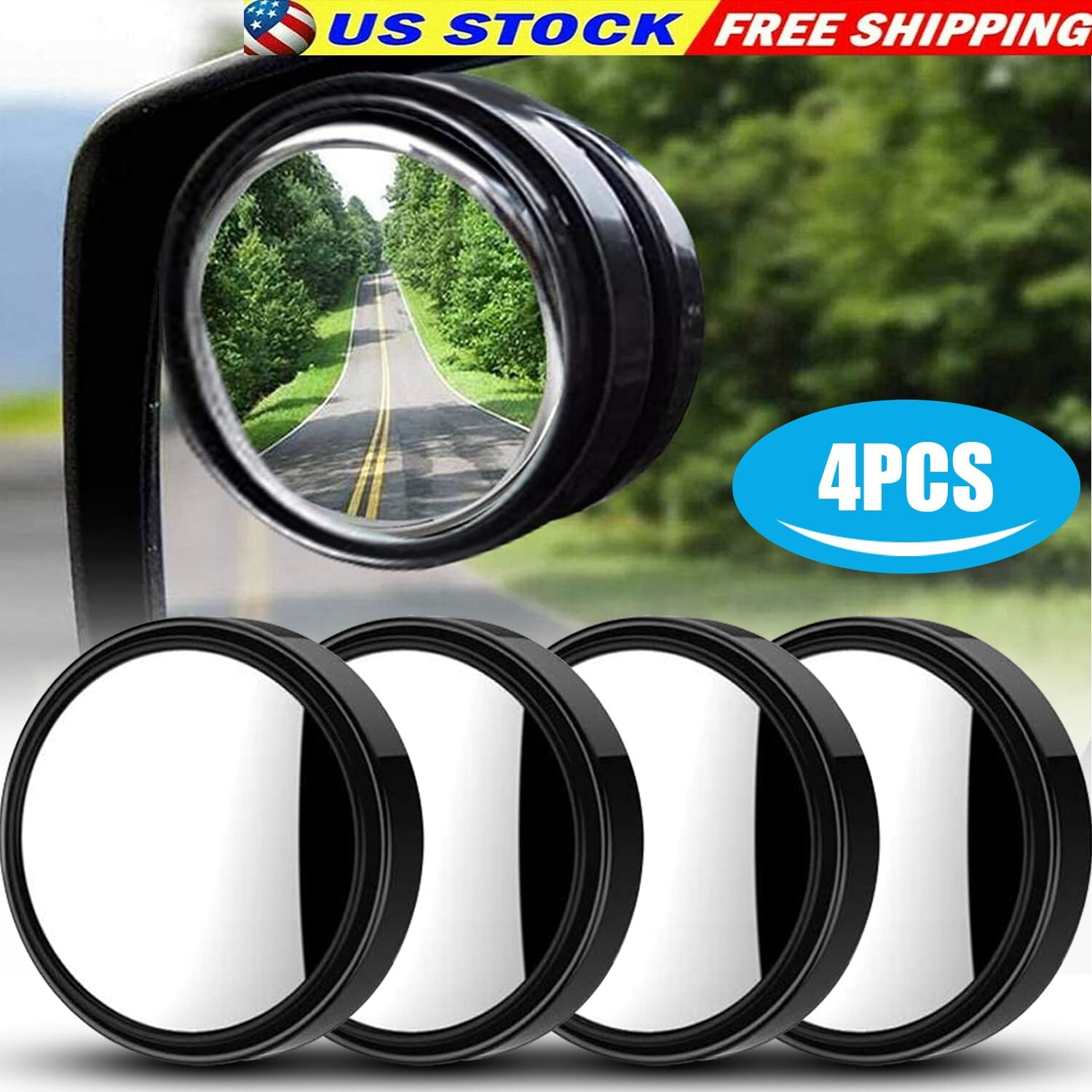 Set Of 4 Round Blind Spot Mirrors – Convex Glass, 360° View, 3M Adhesive For Cars & Trucks