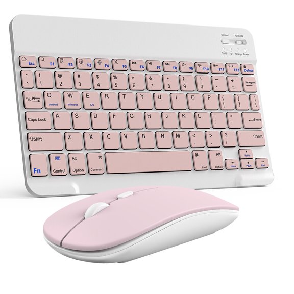 Elegant Choise Wireless Bluetooth Keyboard and Mouse Set Rechargeable for iPad Laptop Mac PC, Pink
