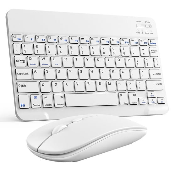 Elegant Choise Wireless Bluetooth Keyboard and Mouse Set Rechargeable for iPad Laptop Mac PC, White