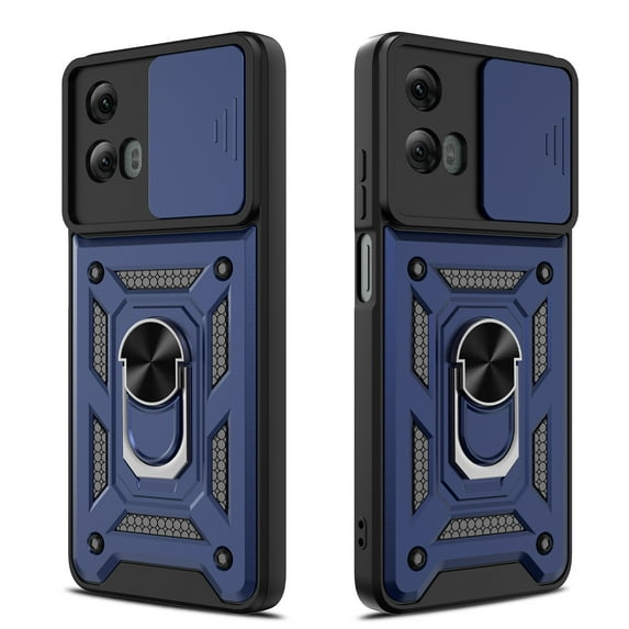 Elegant Choise for Moto G 5G 2024 Case with Screen Protector Slide Camera Lens Protection Phone Cover with Stand, Blue