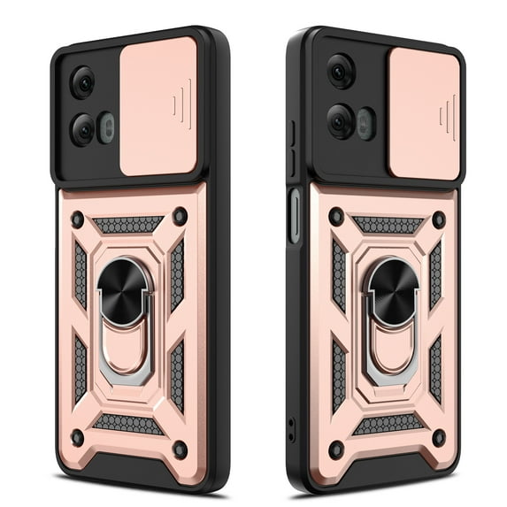 Elegant Choise for Moto G 5G 2024 Case with Screen Protector Slide Camera Lens Protection Phone Cover with Stand, Pink