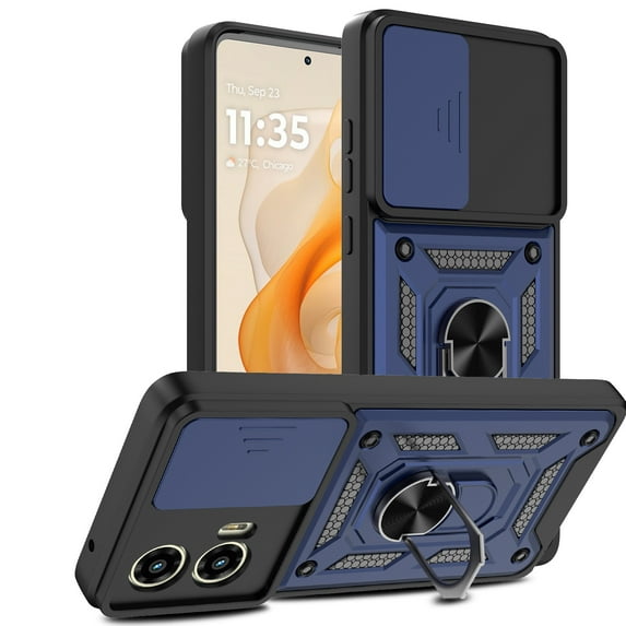 Elegant Choise for Moto G Stylus 5G 2024 Case with Screen Protector Slide Camera Lens Protection Phone Cover with Stand, Blue