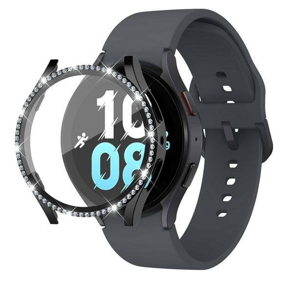 Elegant Choise for Samsung Galaxy Watch Diamond Bling Case Cover with Screen Protector 44mm, Black