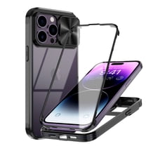 Elegant Choise for iPhone 14 Plus Case with Slide Camera Lens Full Coverage Hybrid Hard Phone Cover, Black