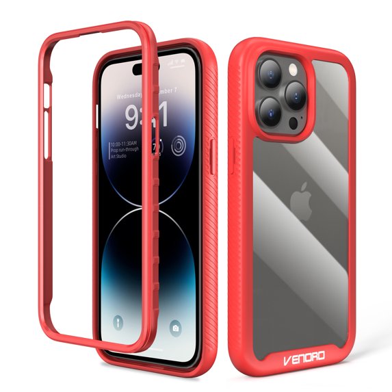 Elegant Choise for iPhone 14 Pro Case with Built-in Back Protector Shockproof Phone Cover, Red