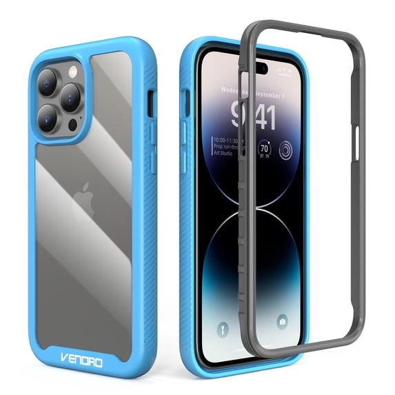Elegant Choise for iPhone 14 Pro Max Case with Built-in Back Protector Shockproof Phone Cover, Blue