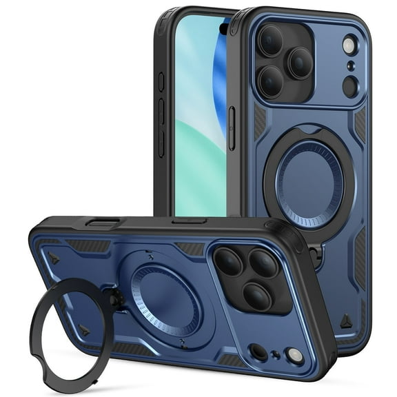 Elegant Choise for iPhone 17 Pro/17 Pro Max Magnetic Case 360° Rotating Metal Ring & Shockproof Armor