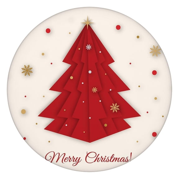 Elegant Christmas Design Round Table Cover, 52 Inch Diameter with Elastic Edge for Polished Holiday Table Presentation and Use