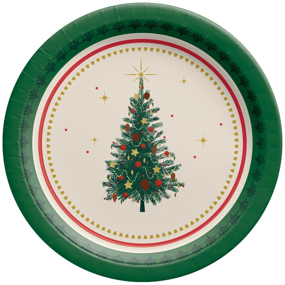 Elegant Christmas Evergreen 7-inch Paper Plates 20 Per Pack