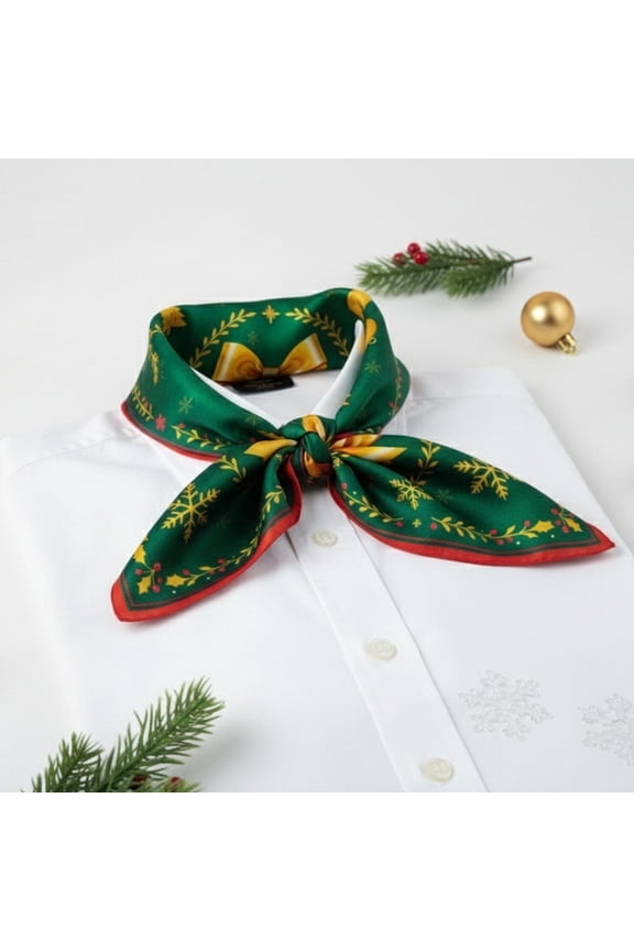 Elegant Christmas Pattern Scarf & Twilly Set for Women | Premium Holiday Gift Box | Holly Festive Design | Adult Neck Scarf