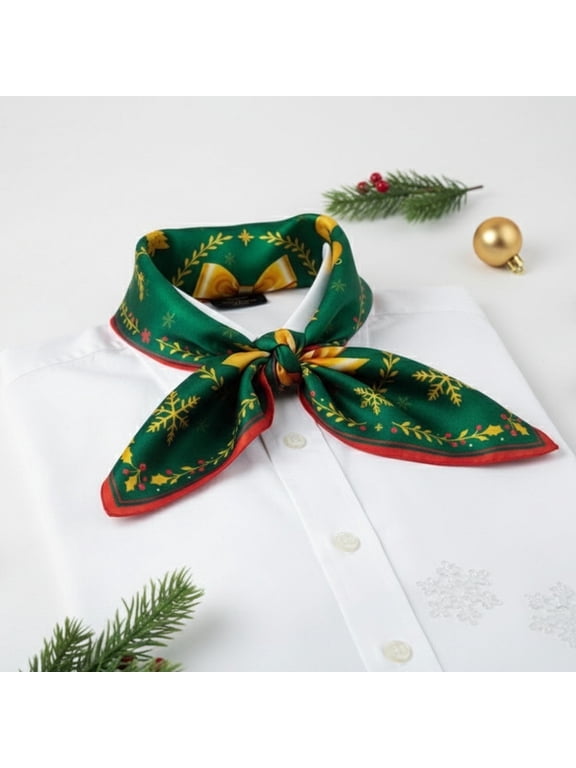 Elegant Christmas Pattern Scarf & Twilly Set for Women | Premium Holiday Gift Box | Holly Festive Design | Adult Neck Scarf