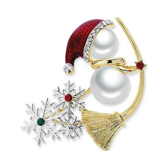 Elegant Christmas Snowman Brooch Stylish Pearls Breastpin Enamel Metal Lapel Pins for Women Festive Holiday Gift for Her