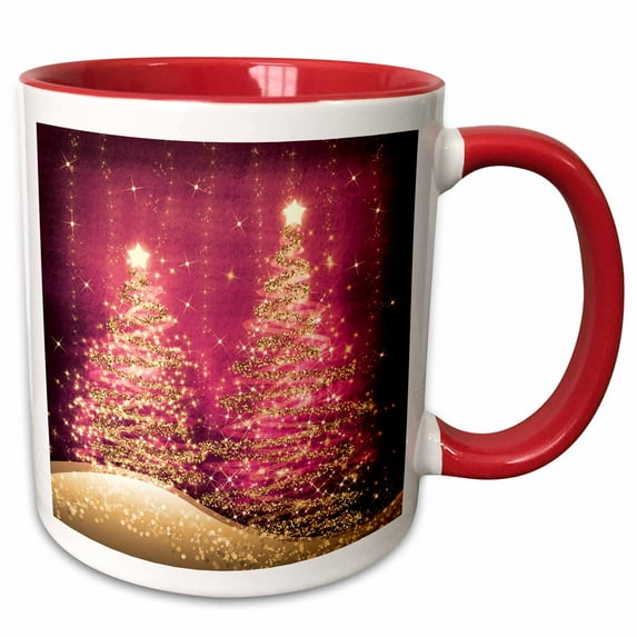 3drose, Elegant Christmas Sparkling Trees Rose Pink, 15oz Two-tone Red Mug