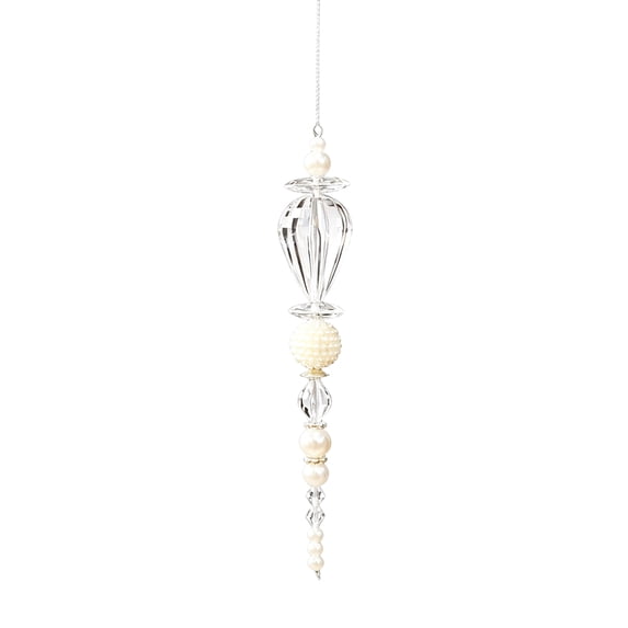 Elegant Christmas Tree Ornament with Clear Crystal and Pearl Bead Design, Single Piece, Transparent and White for Holiday Tree Display, Vintage Christmas Decoration
