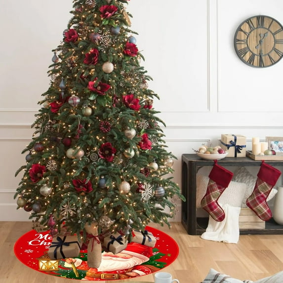 Elegant Christmas Tree Skirt with Snowflake Design - Farmhouse Style Christmas Party Decoration, Indoor & Outdoor Use, Perfect for Holiday Season