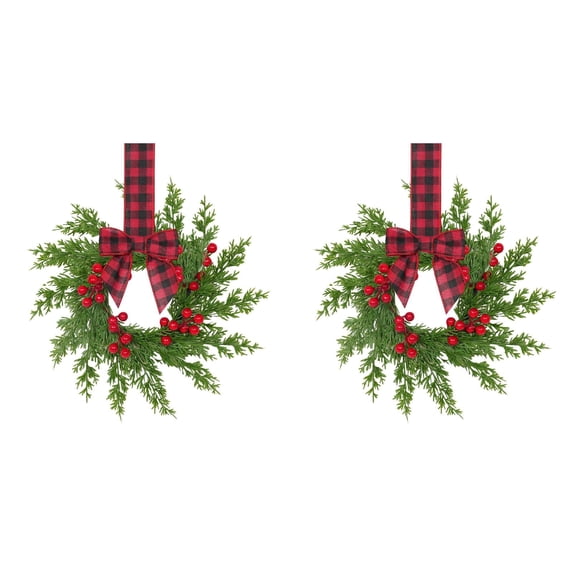 Elegant Christmas Wreath with Red Berries and Pinecones for Indoor Outdoor Holiday Decor, All-Weather Easy to Hang Front Door Decorations, 2Pcs