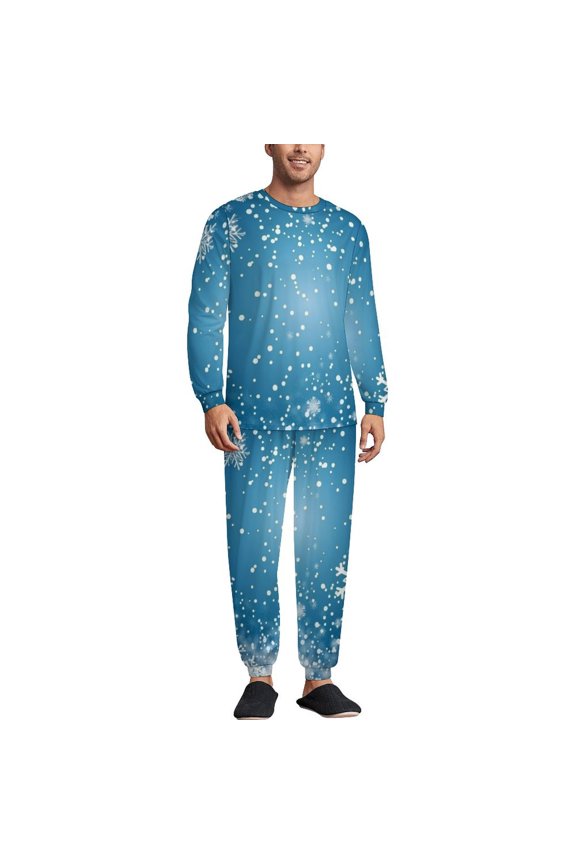 Elegant Christmas with Snowflake Men's Pajama Set Sleepwear Pjs Lightweight Long Sleeve Crewneck Shirts and Bottoms Soft Comfy Sleep Sets L