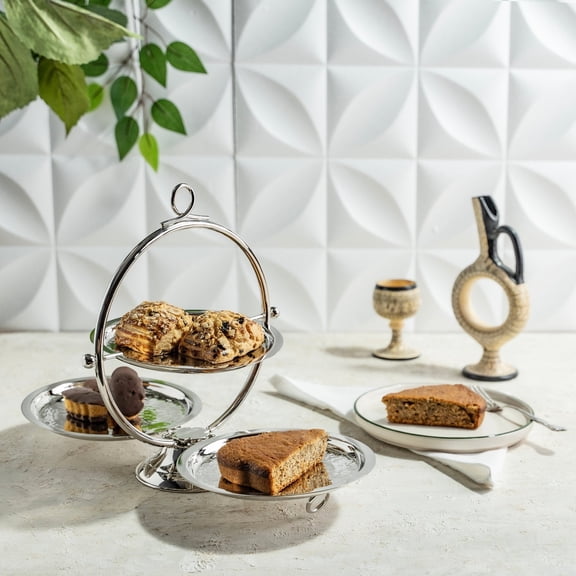 Elegant Chrome-Plated Pure Copper Two-Tier Serving Stand Modern Dessert & Pastry Display Tray