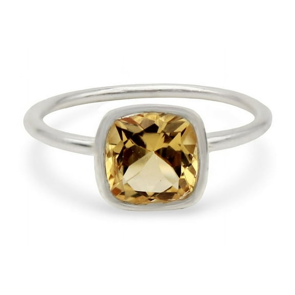 Elegant Citrine Ring-November Birthstone Gift-Solitaire Minimalist Ring-Citrine Bezel Set Ring-Cushion Cut Ring-Vintage Style Citrine Ring