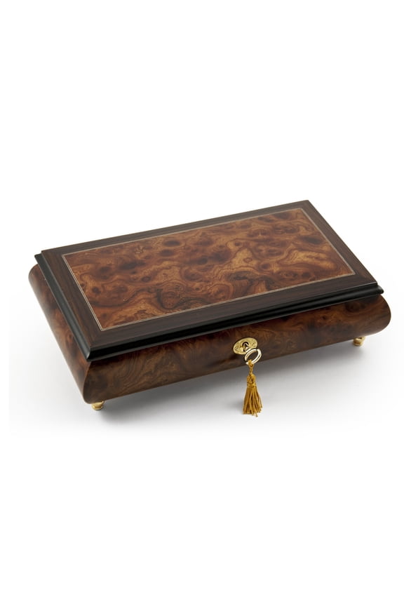Elegant Classic Style Wood Tone Musical Jewelry Box with Lock and Key