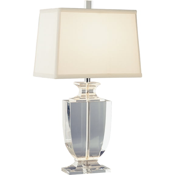 Elegant Clear Crystal Accent Lamp with Silver Plate Accents & Off-White Silk Shade - 20.5 Inch Decorative Lighting Fixture