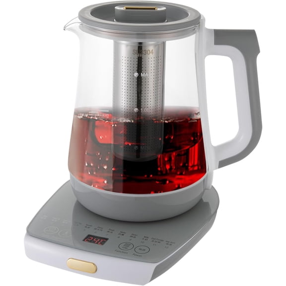 Elegant Clear Glass Kettle,Stainless Steel 1.8L Tea Maker Water Boiler, Multifunctional Electric Kettle Teapot Egg Boiler Soup Cooker with Strainer and Egg Holder