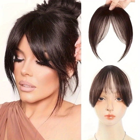 Elegant Clip-In Straight Bang Wig - Synthetic Fiber, Natural Look, No Glue Needed, Perfect for Daily Styling, Dates, and Forehead Coverage-6inchDark Brown