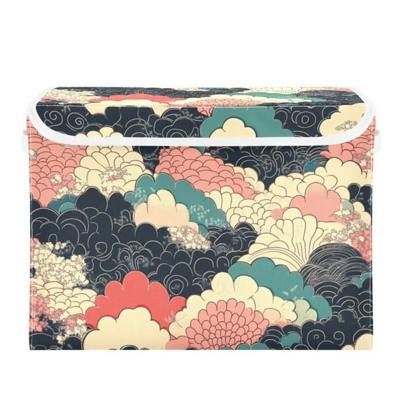 Elegant Cloud Art Large Storage Bins with Linen Collapsible Lid Storage Box 16.7 x 12.6 x 11.8in
