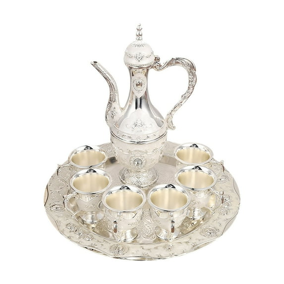 Elegant Coffee Pot Cups Set with Tray and 6 Retro Cups Exquisite Service Decorative Tea Set for Home Gatherings