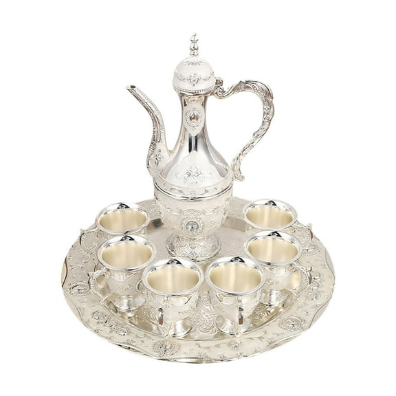 Elegant Coffee Pot Cups Set with Tray and 6 Retro Cups Exquisite Service Decorative Tea Set for Home Gatherings